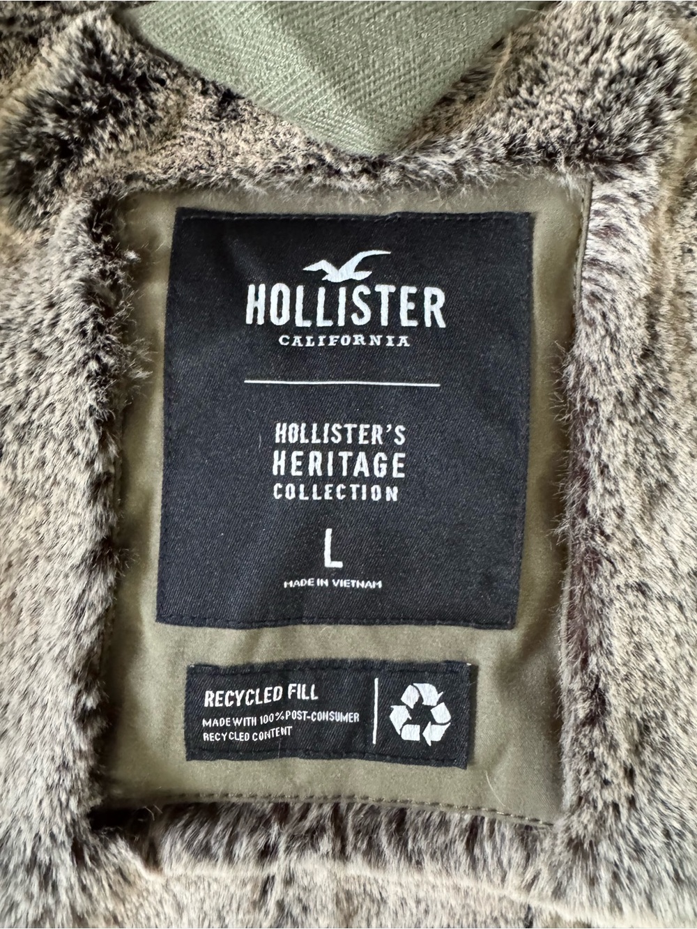 Hollister olive green sherpa-lined faux-fur trimmed hooded parka Size large - Picture 13 of 13